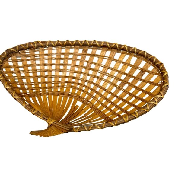 Vintage Woven Fan-Shaped Bamboo Basket brown 11.75x8x3" READ - Picture 1 of 4